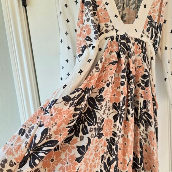 Free People Tallula Mini Dress XS White Mixed Print Boho V-Neck Long Sleeve - Picture 3 of 15
